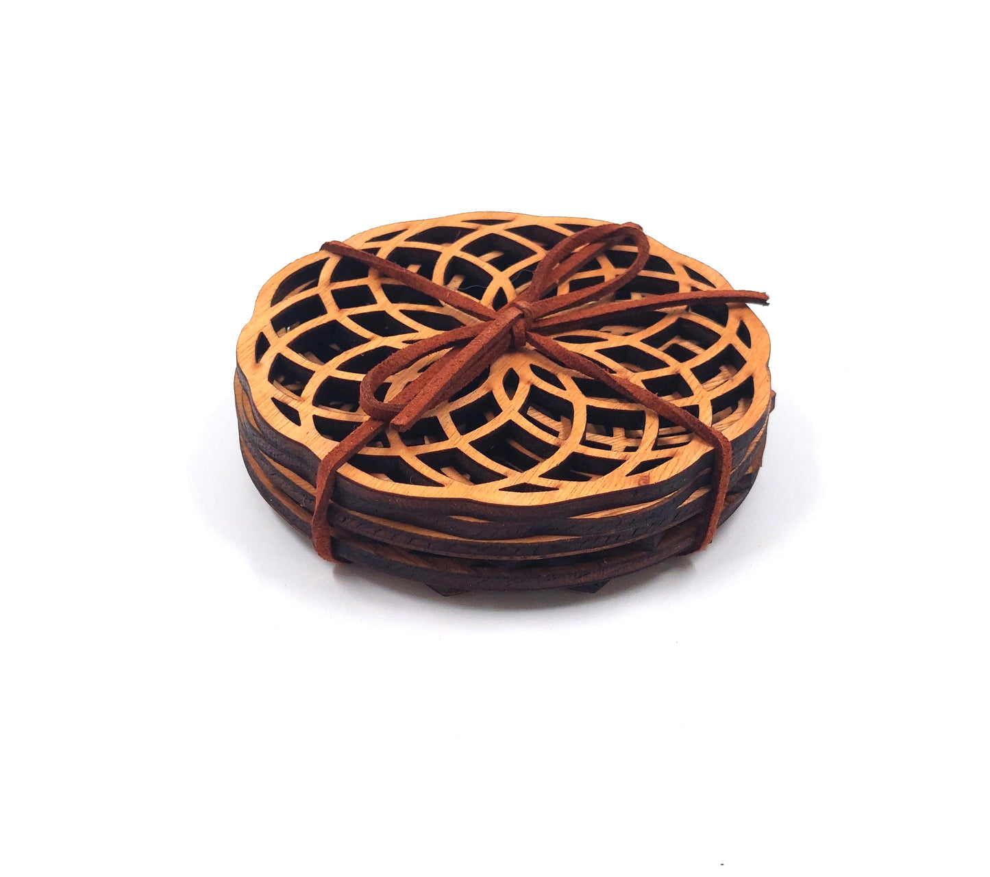 Houten geometrische onderzetters - Design onderzetters hout - Trendy houten onderzetters - Design-houten tafelaccessoires