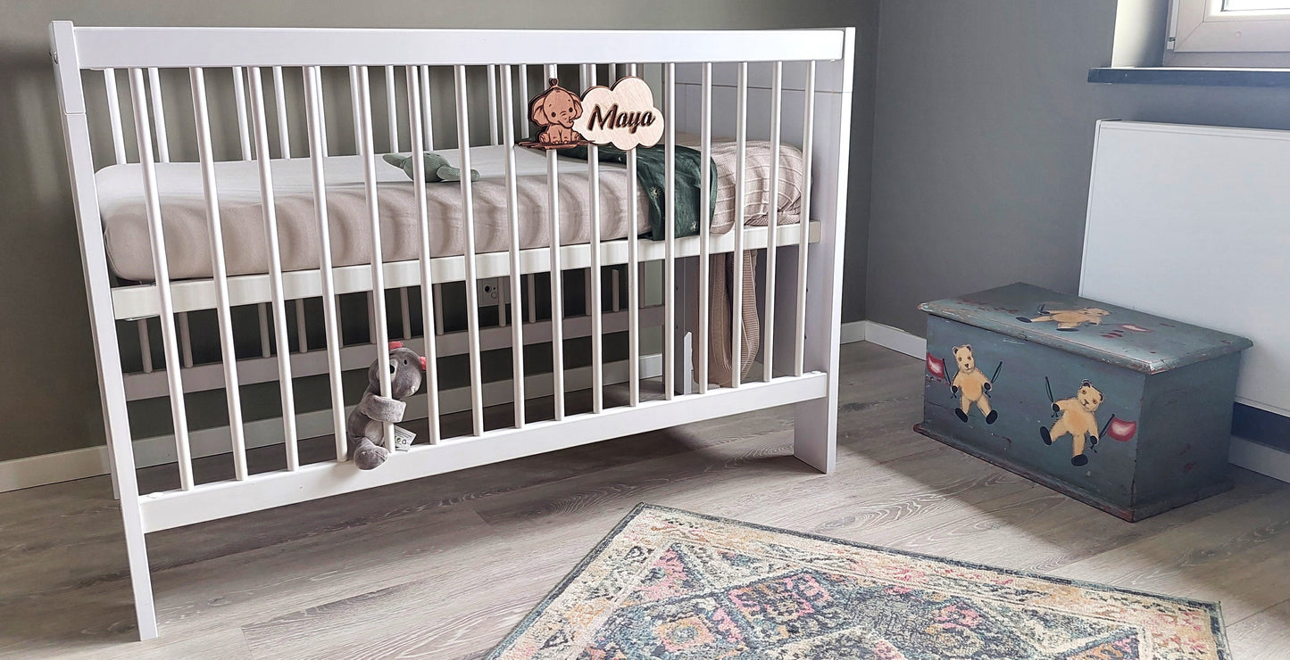 Houten naambordje kinderkamer - Houten accessoire kinderkamer - Gepersonaliseerd naambordje - Houten decoratie kinderkamer - Olifantje