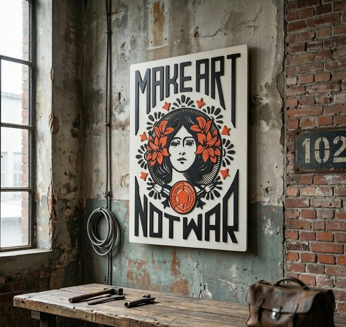 Wandbord: Make Art Not War (Shepard Fairey) – 108 x 80 cm
