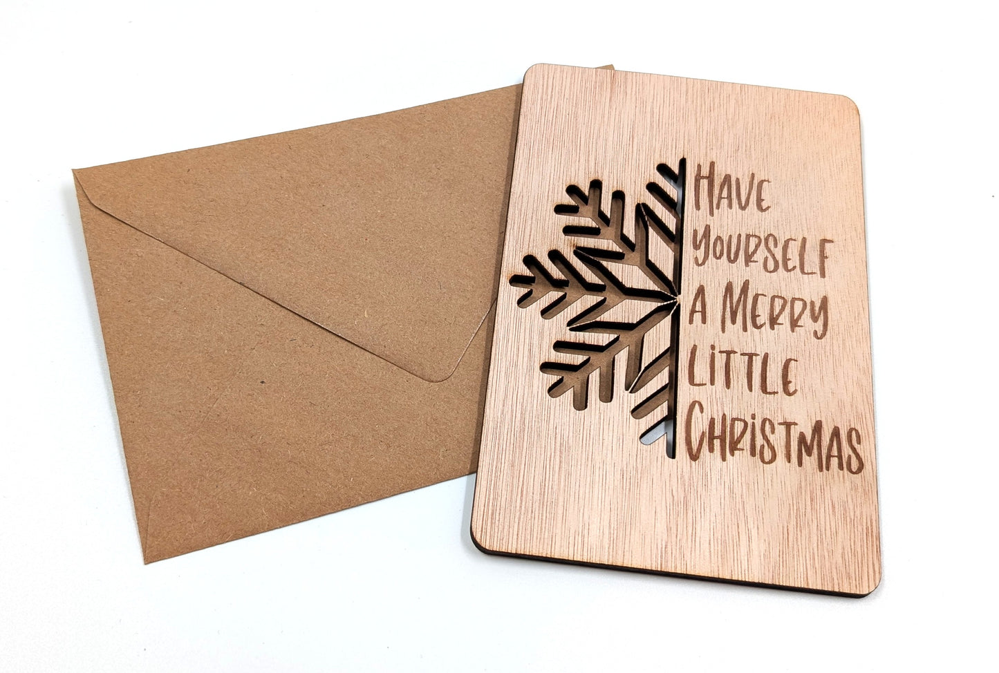 Houten kerstkaart – Have Yourself A Merry Little Christmas – sneeuwvlok kerstkaart – kerstkaart met envelop – luxe kerstkaarten