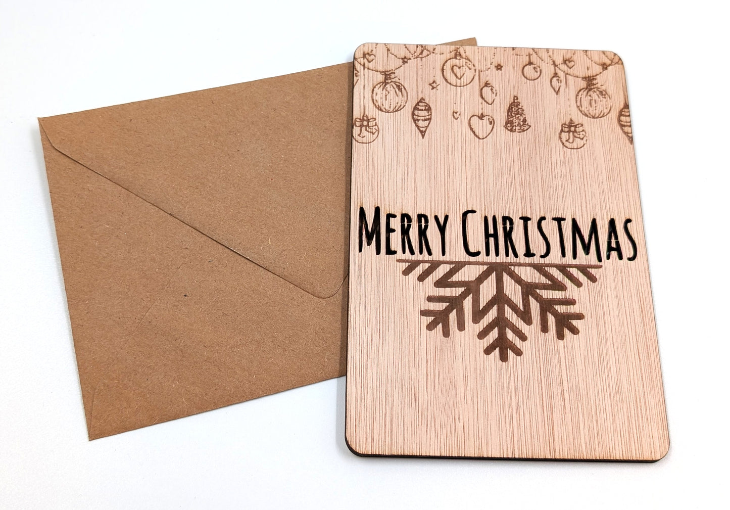 Houten kerstkaart – Slingers Merry Christmas – houten kerstkaarten – kerstkaart met envelop – luxe kerstkaarten