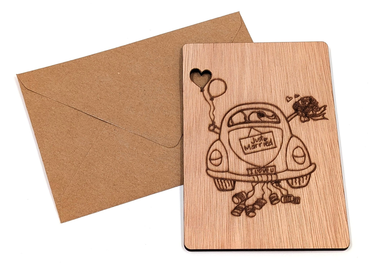 Houten Trouwkaart - Just Married - Vilewoods