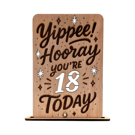Houten Verjaardagskaart - 18 jaar