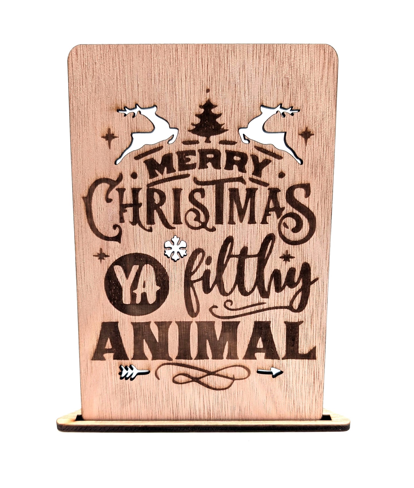 Houten kerstkaart - Merry christmas you filthy animal - kerstkaarten - kerstkaarten met envelop - luxe kerstkaarten