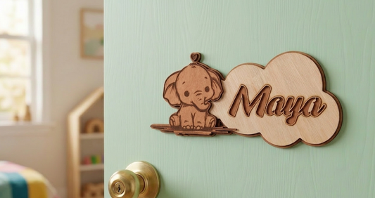 Houten Naambordje - Olifant