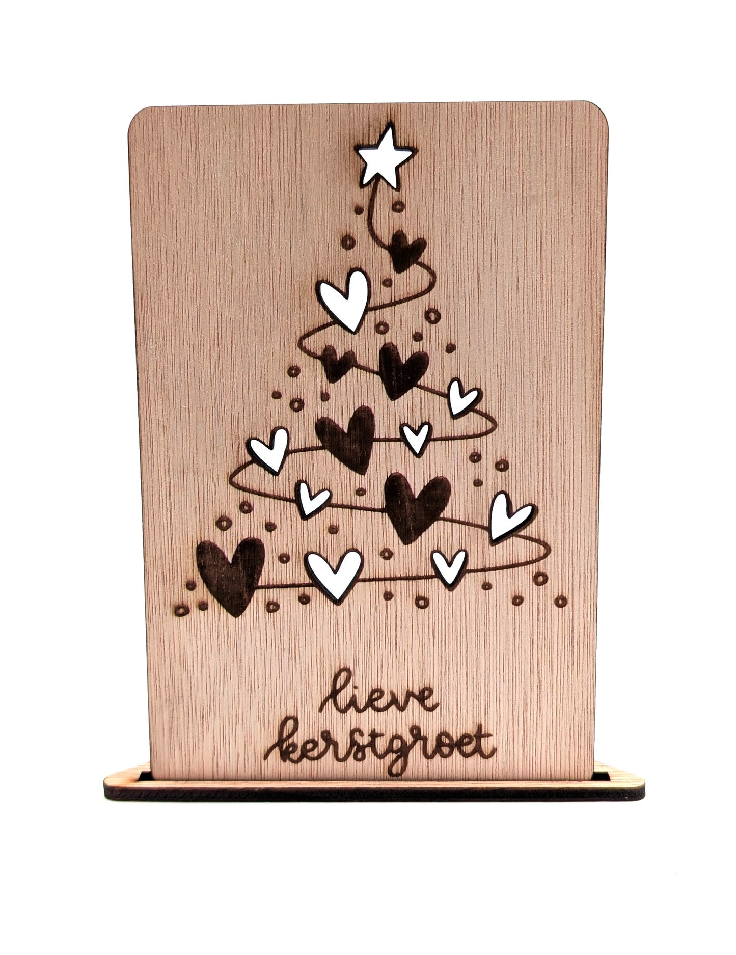 Houten kerstkaart - Liefdevolle kerstboom - kerstkaarten - kerstkaarten met envelop - luxe kerstkaarten