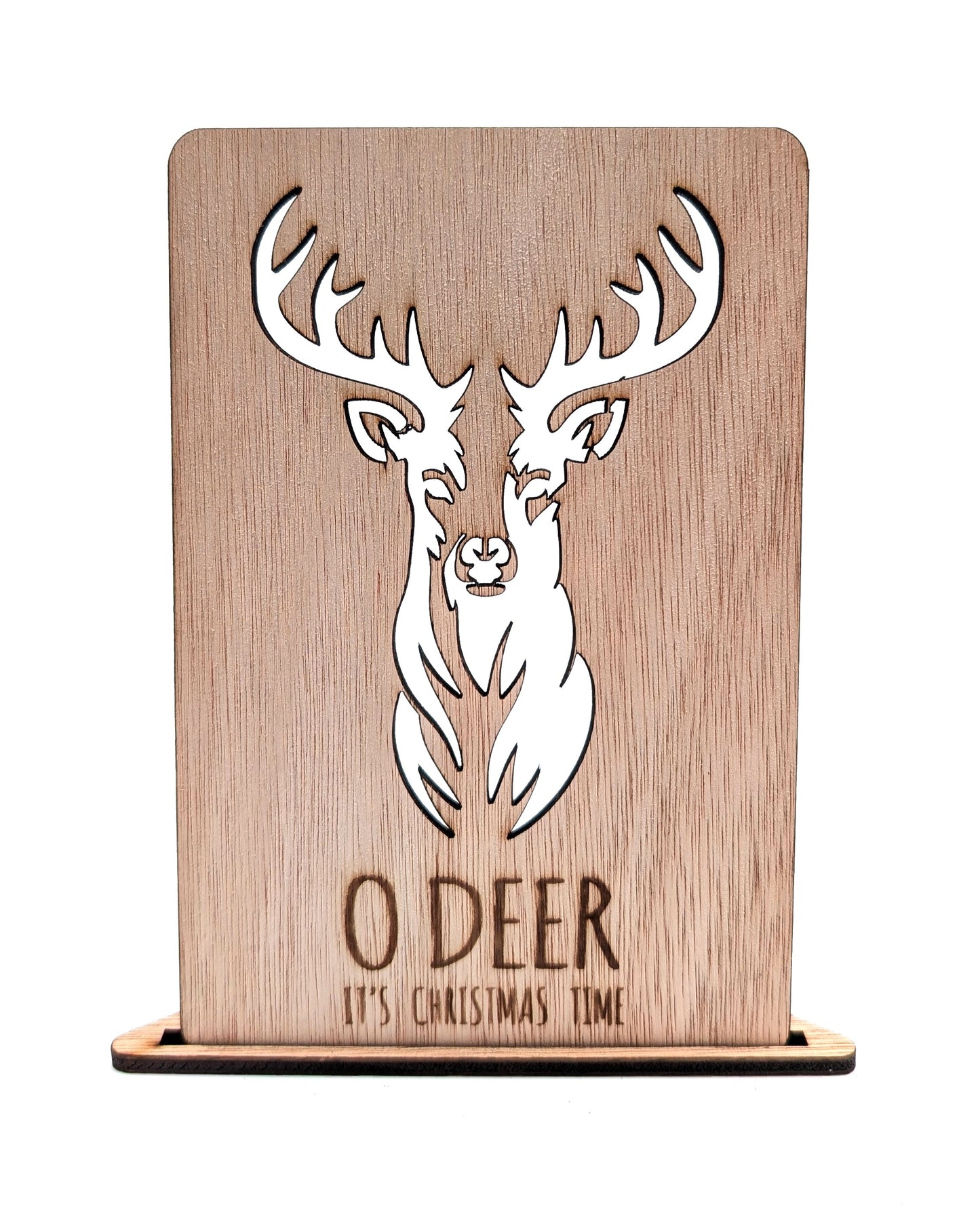 Houten kerstkaart – O Deer kerstkaart – hert uitsnede – kerstkaart met envelop – luxe kerstkaarten