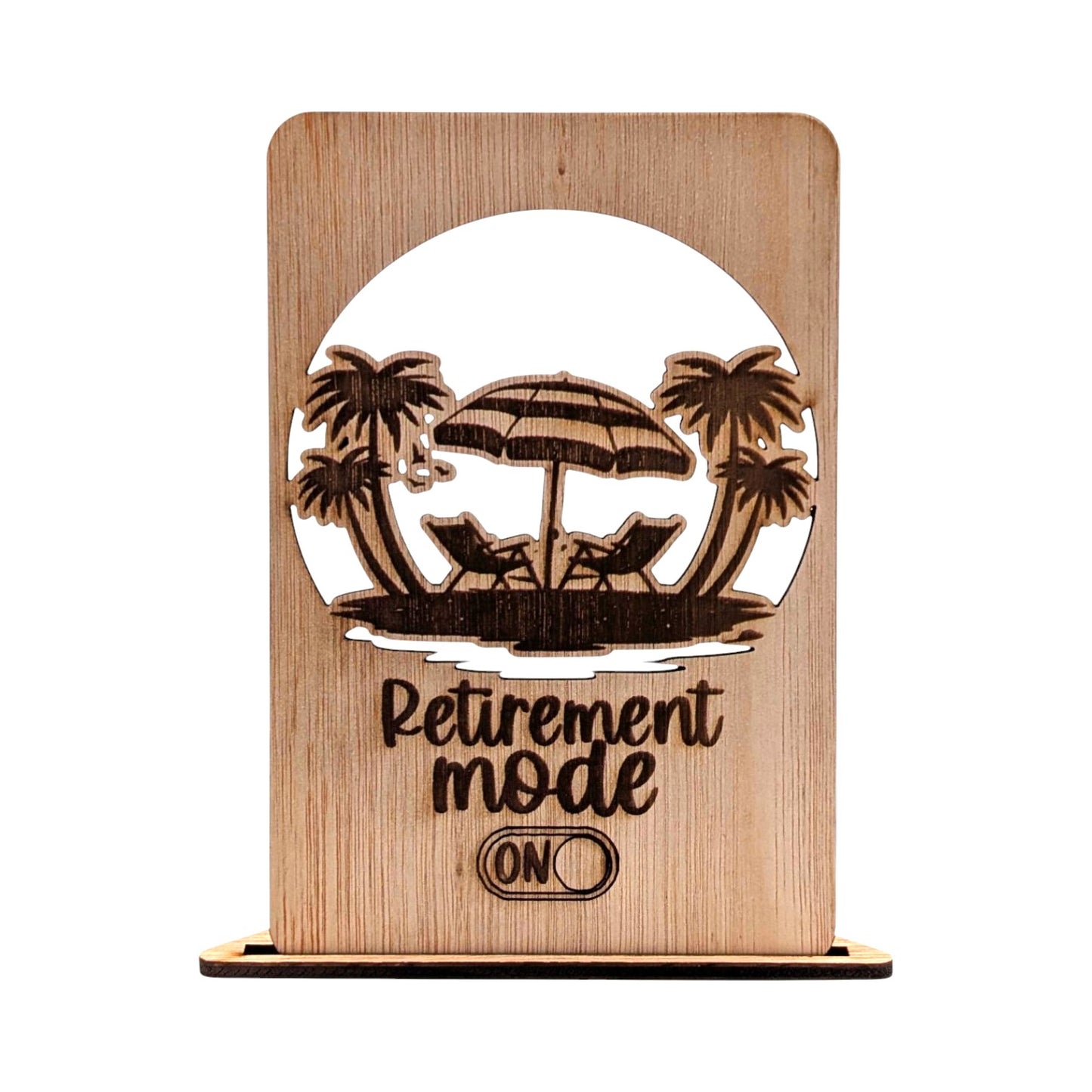 Houten Wenskaart - Retirement Mode ON