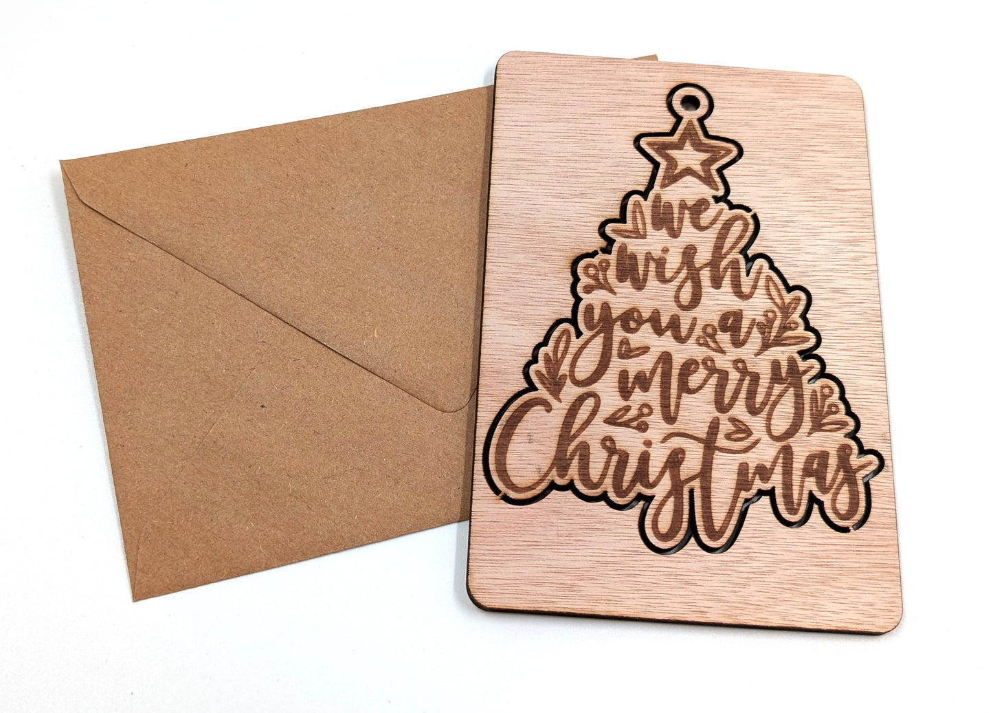 Houten kerstkaart - Uitdrukbare kerstboom - kerstkaarten - kerstkaarten met envelop - luxe kerstkaarten