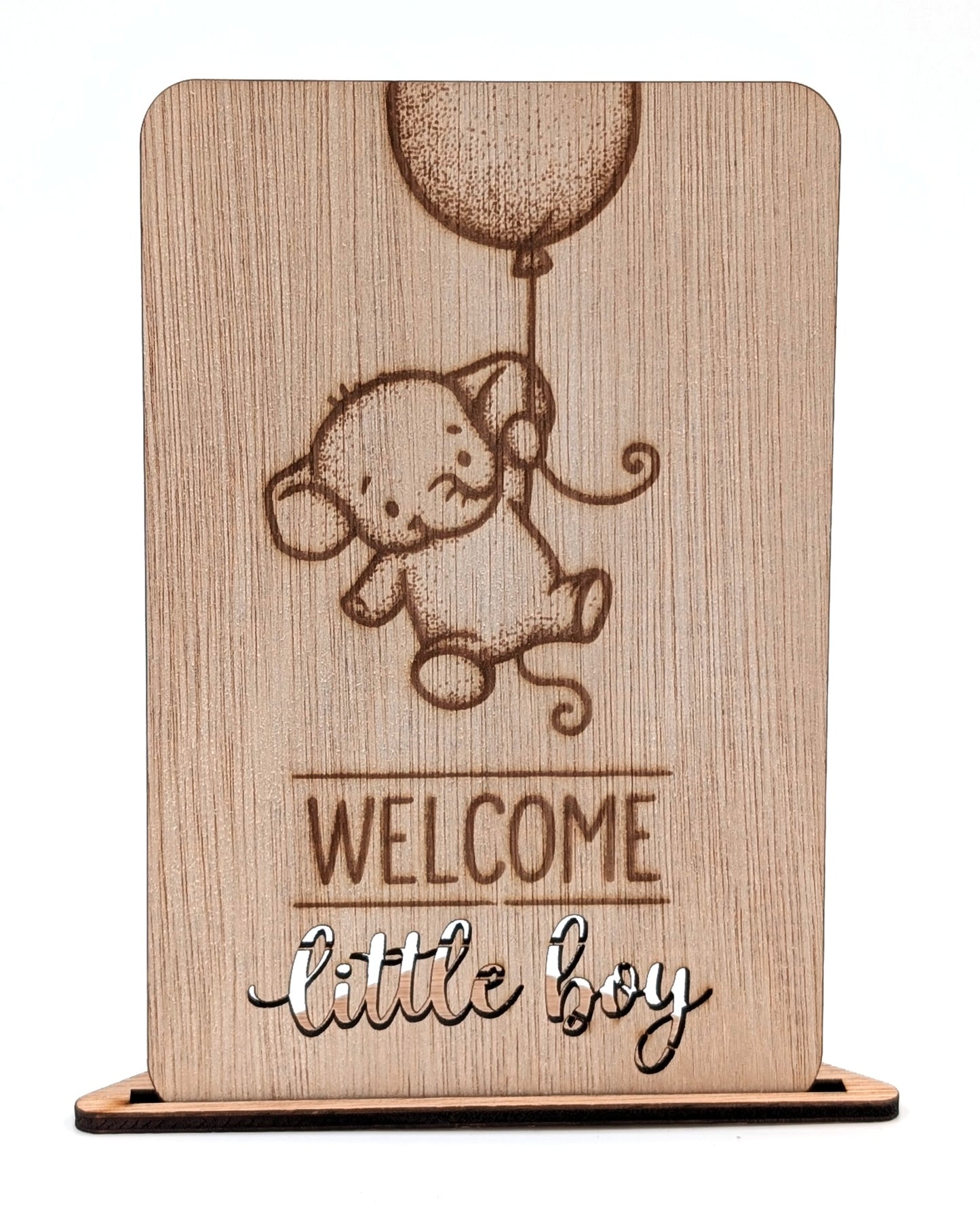 Luxe houten geboortekaart jongen – Welcome Little Boy – originele felicitatiekaart geboorte – duurzame houten kaart met envelop