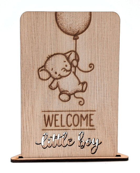 Luxe houten geboortekaart jongen – Welcome Little Boy – originele felicitatiekaart geboorte – duurzame houten kaart met envelop