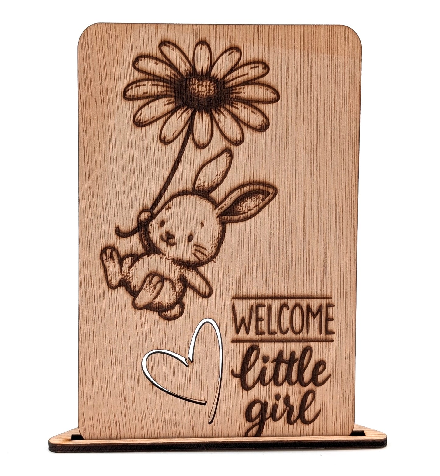 Luxe houten geboortekaart meisje – Welcome Little Girl – originele felicitatiekaart geboorte – duurzame houten kaart met envelop