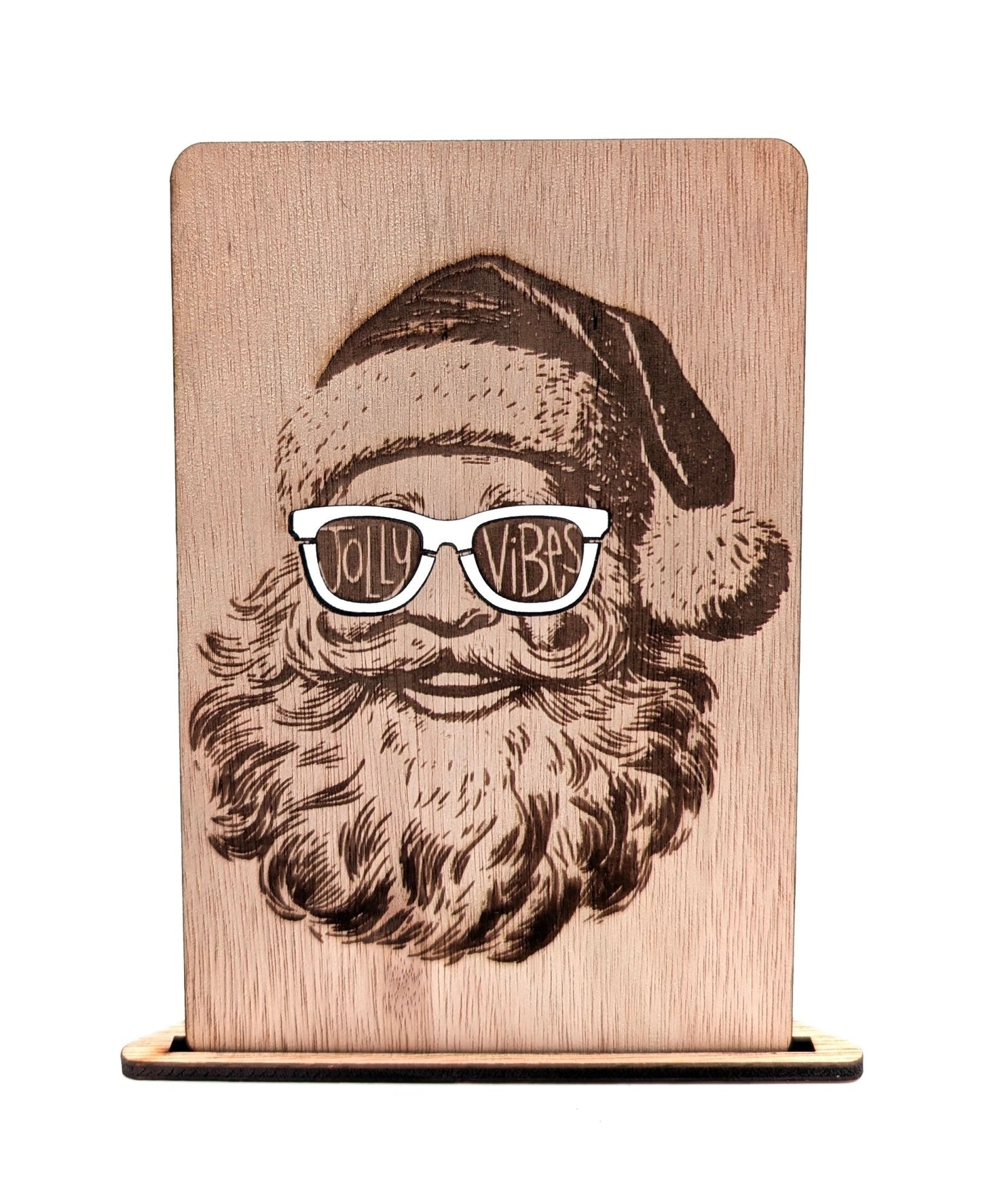 Houten Kerstkaart - Jolly Vibes Kerstman - Vilewoods