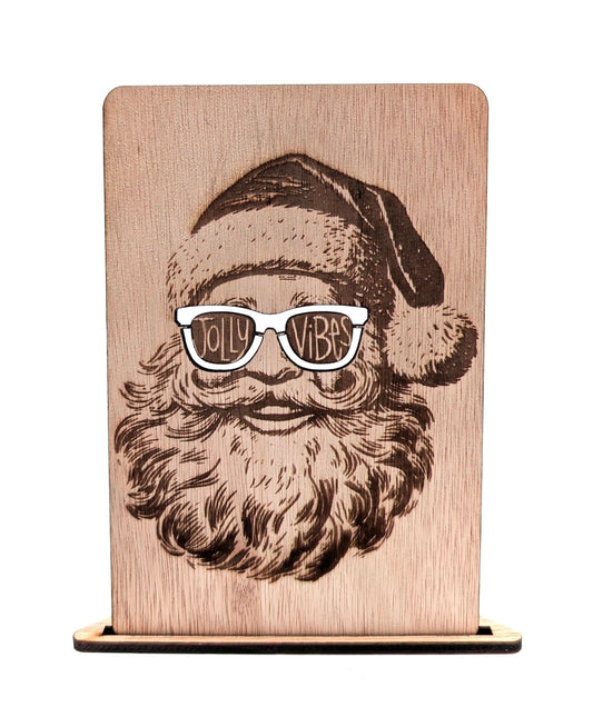 Houten Kerstkaart - Jolly Vibes Kerstman - Vilewoods