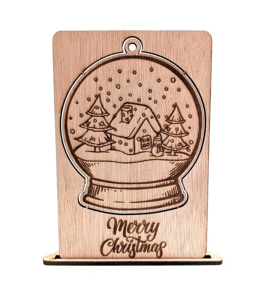 Houten Kerstkaart - Sneeuwbol (uitdrukbaar) - Vilewoods