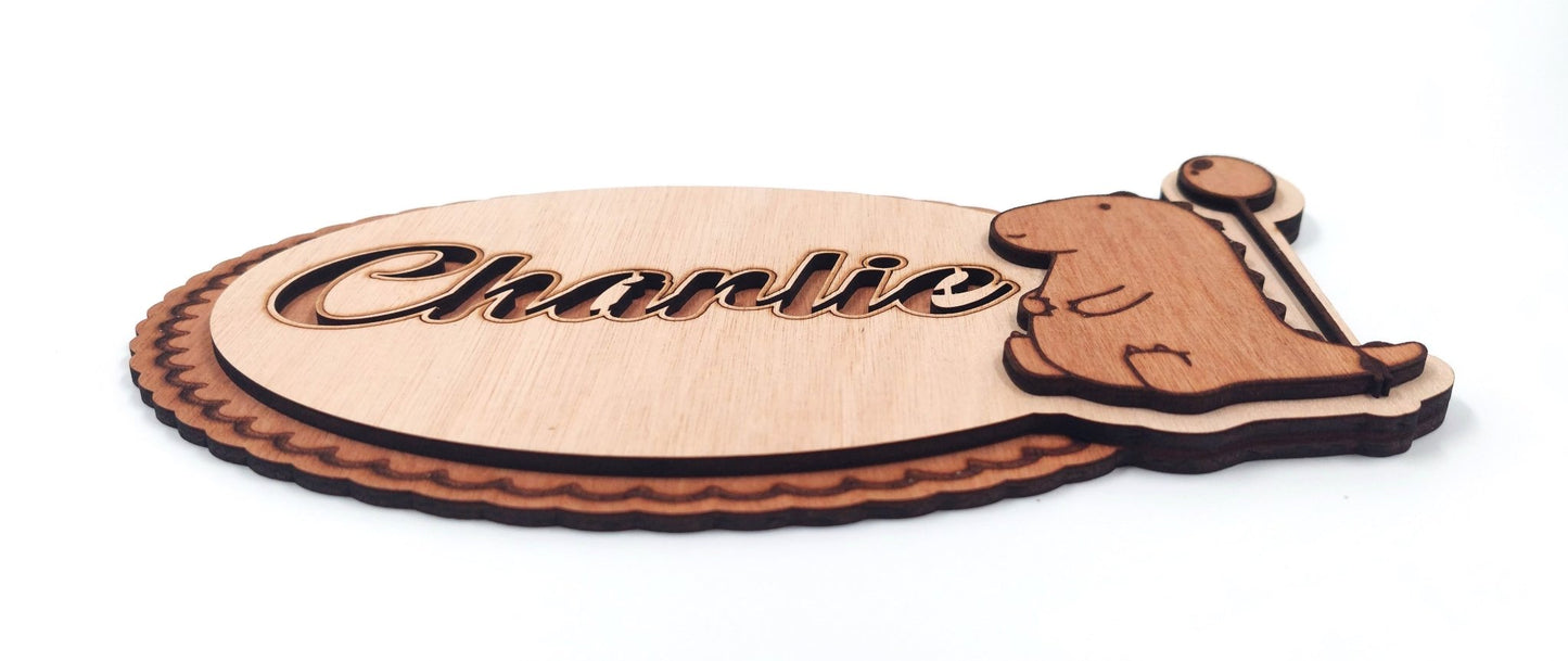Houten Naambordje - Dino - Vilewoods