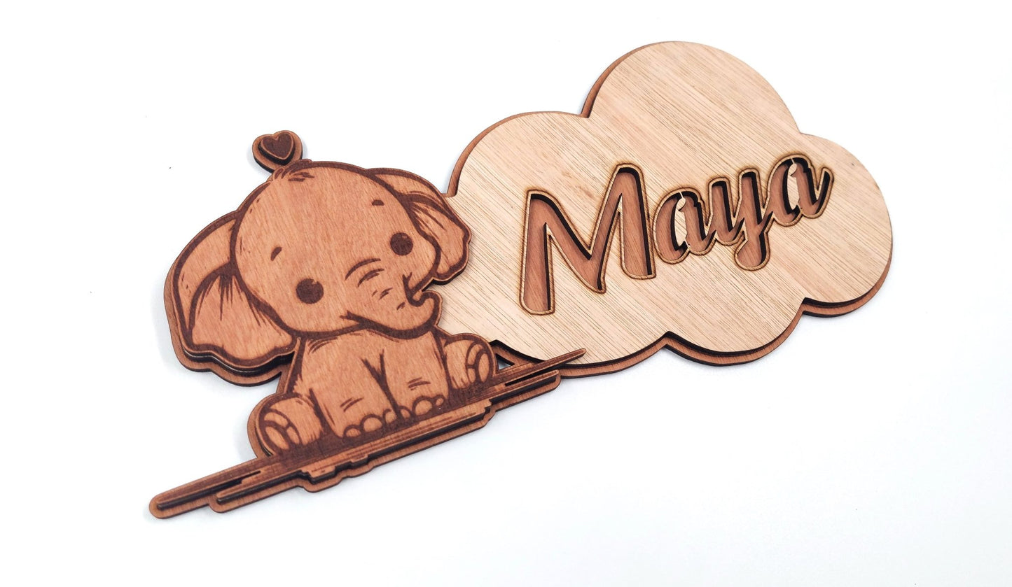 Houten Naambordje - Olifant - Vilewoods
