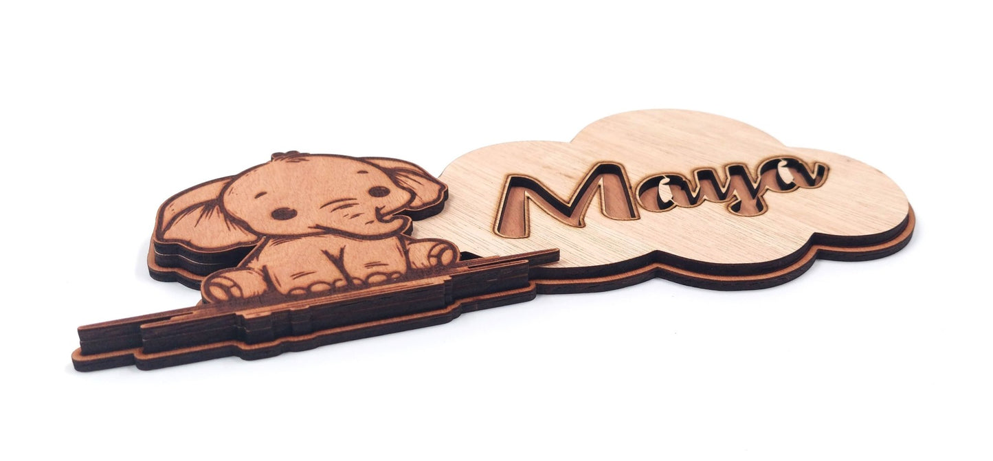 Houten Naambordje - Olifant - Vilewoods