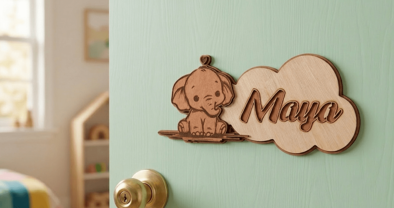 Houten Naambordje - Olifant - Vilewoods