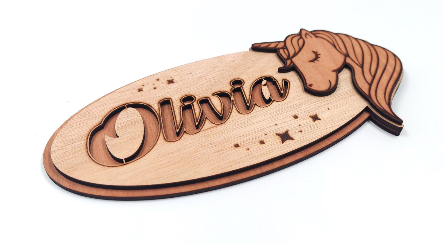 Houten Naambordje - Unicorn - Vilewoods