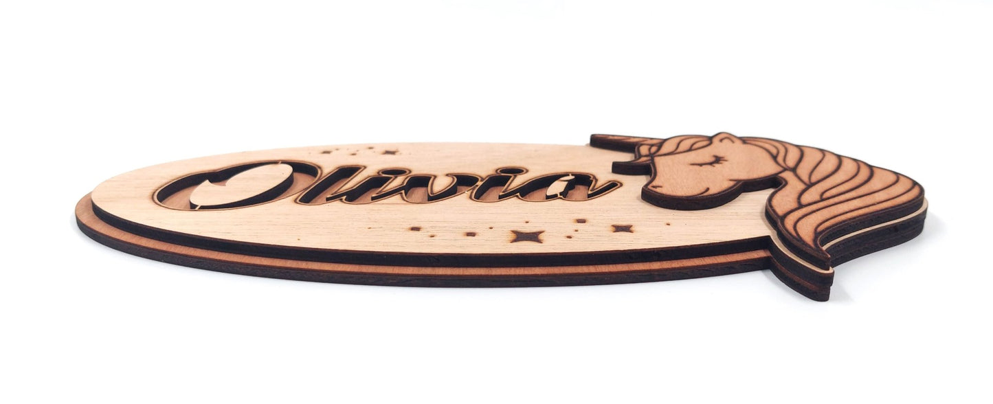 Houten Naambordje - Unicorn - Vilewoods