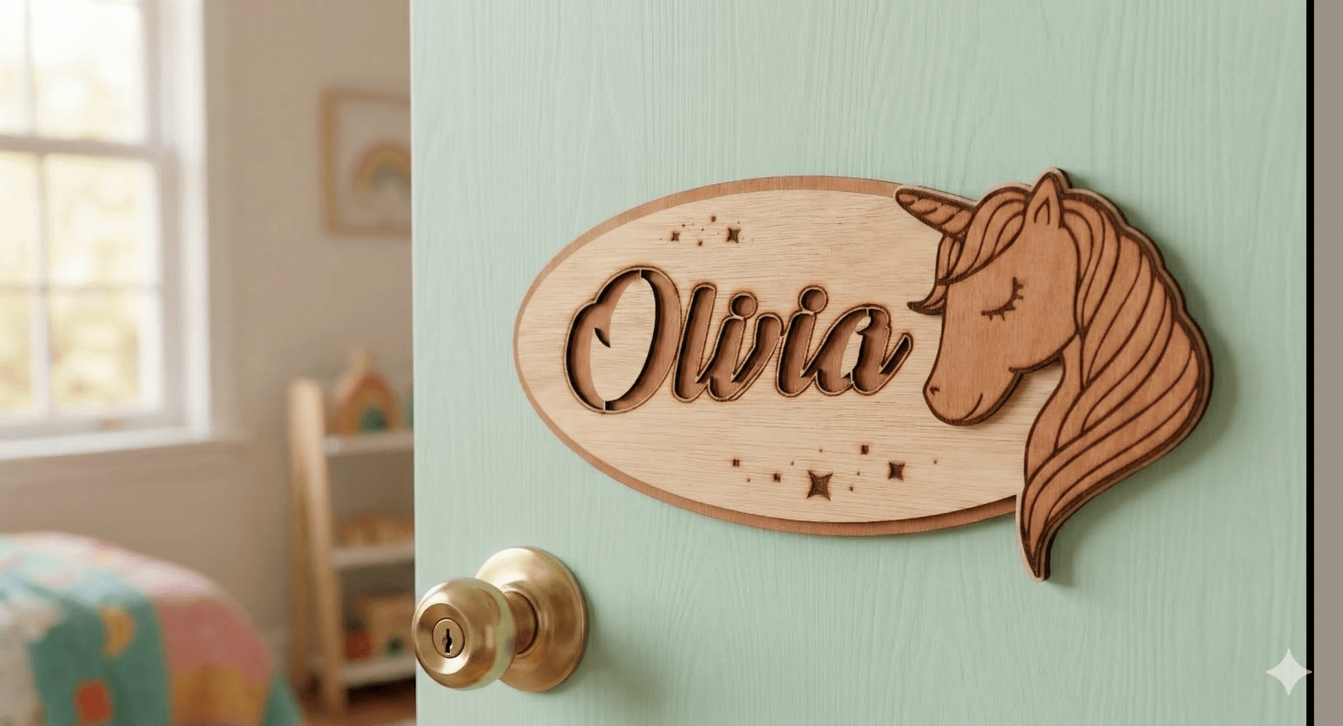 Houten Naambordje - Unicorn - Vilewoods