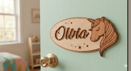 Houten Naambordje - Unicorn - Vilewoods