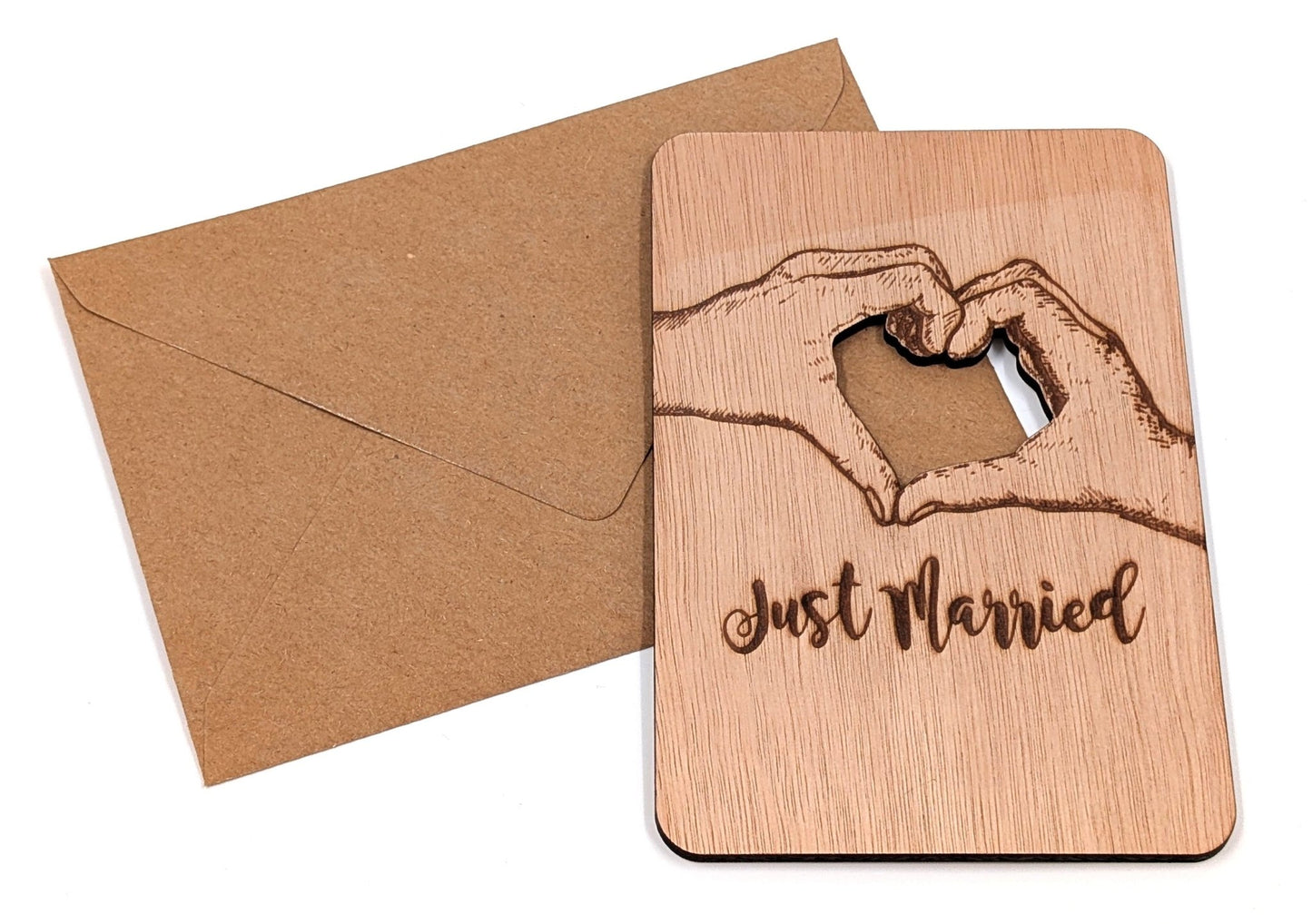 Houten Trouwkaart – Just Married (Met Hart) - Vilewoods