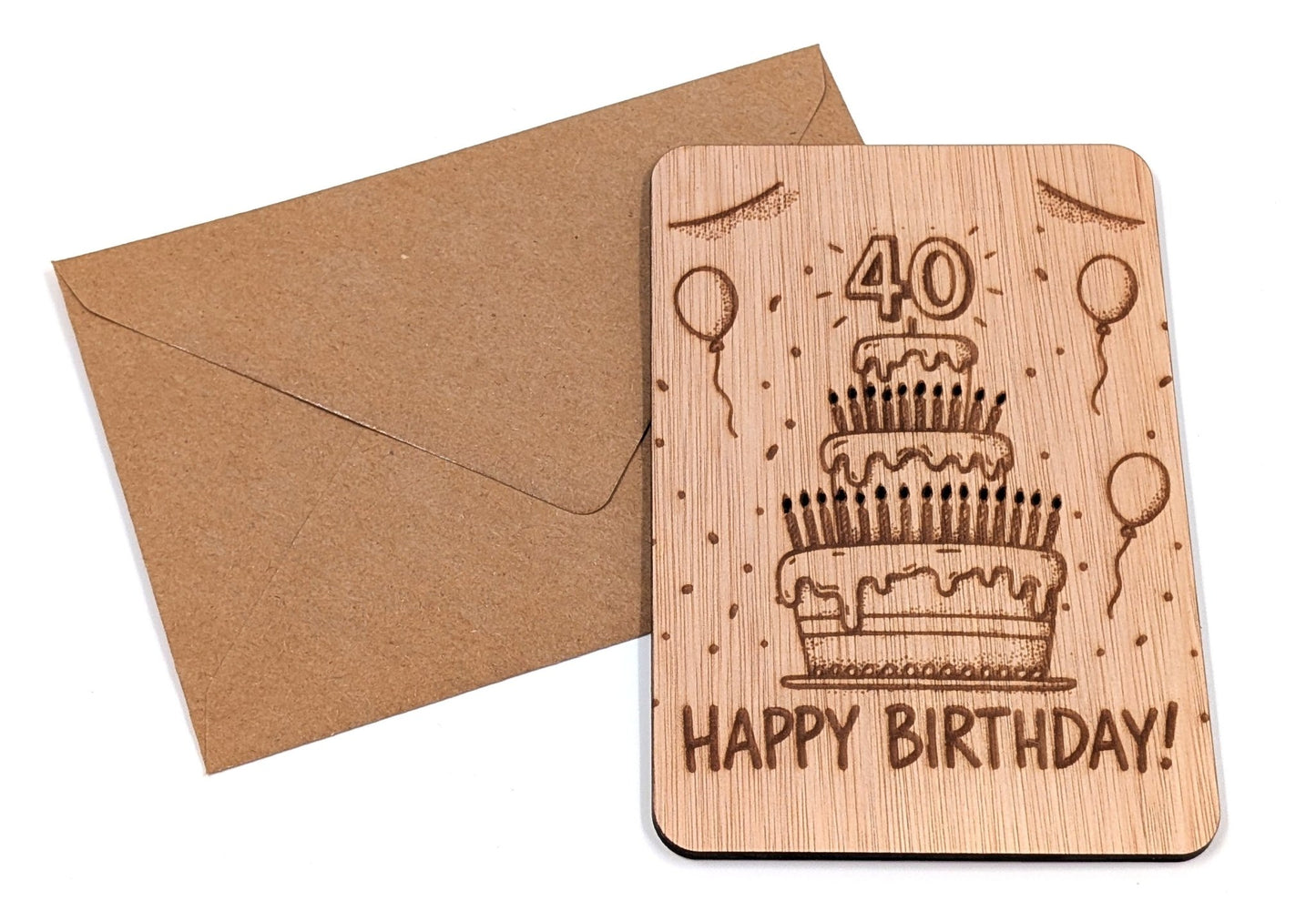 Houten Verjaardagskaart - 40 Jaar (Taart) - Vilewoods