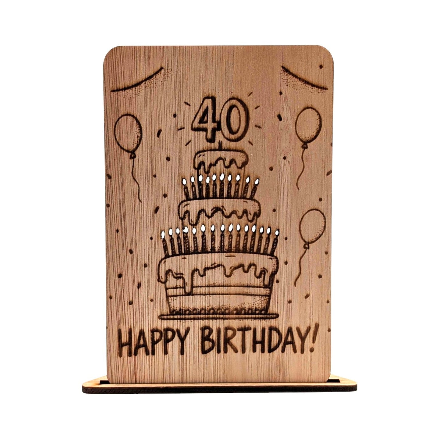 Houten Verjaardagskaart - 40 Jaar (Taart) - Vilewoods