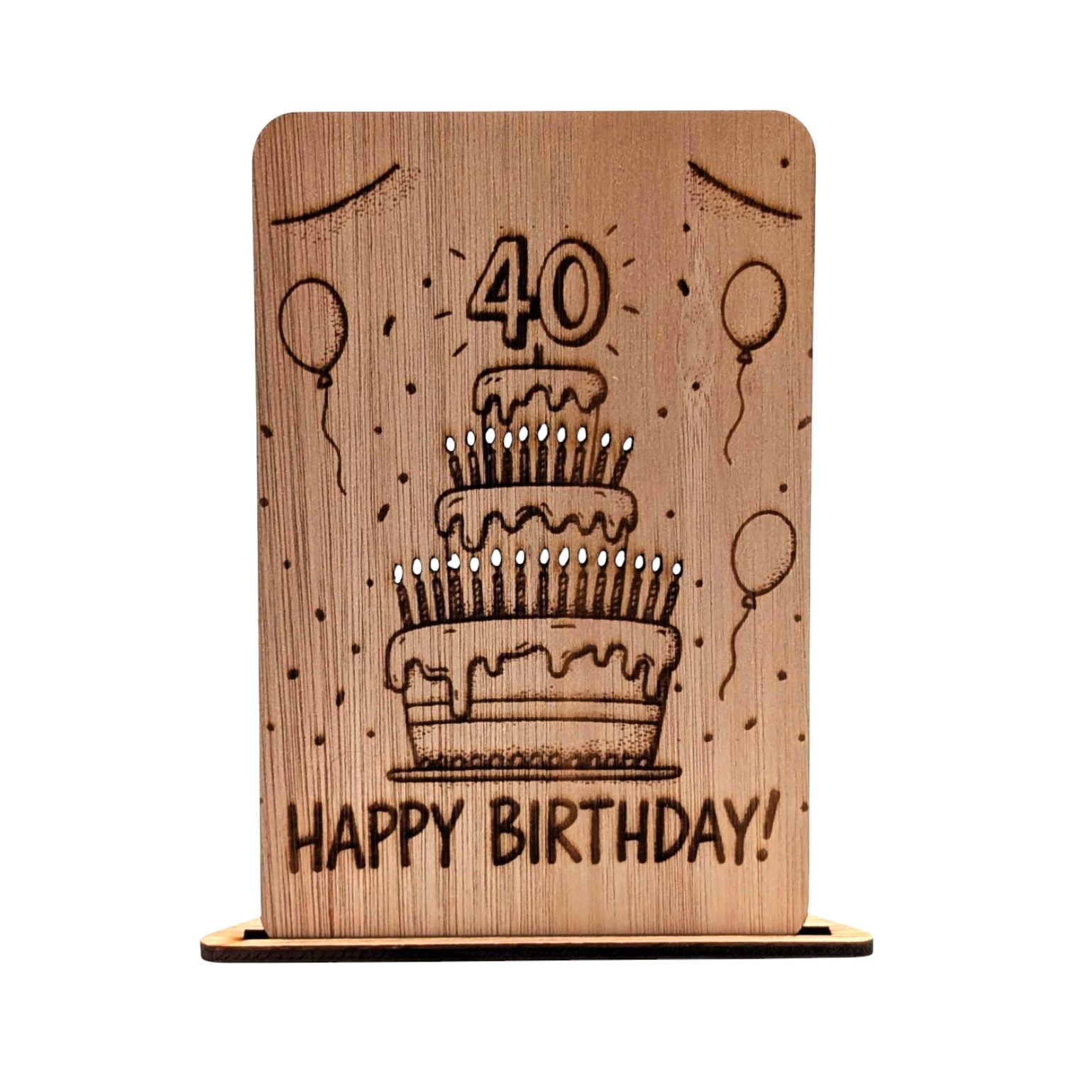 Houten Verjaardagskaart - 40 Jaar (Taart) - Vilewoods