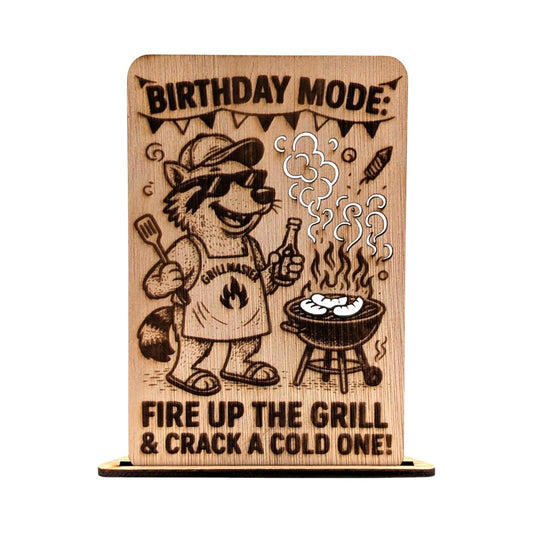 Houten Verjaardagskaart - Birthday Mode BBQ - Vilewoods