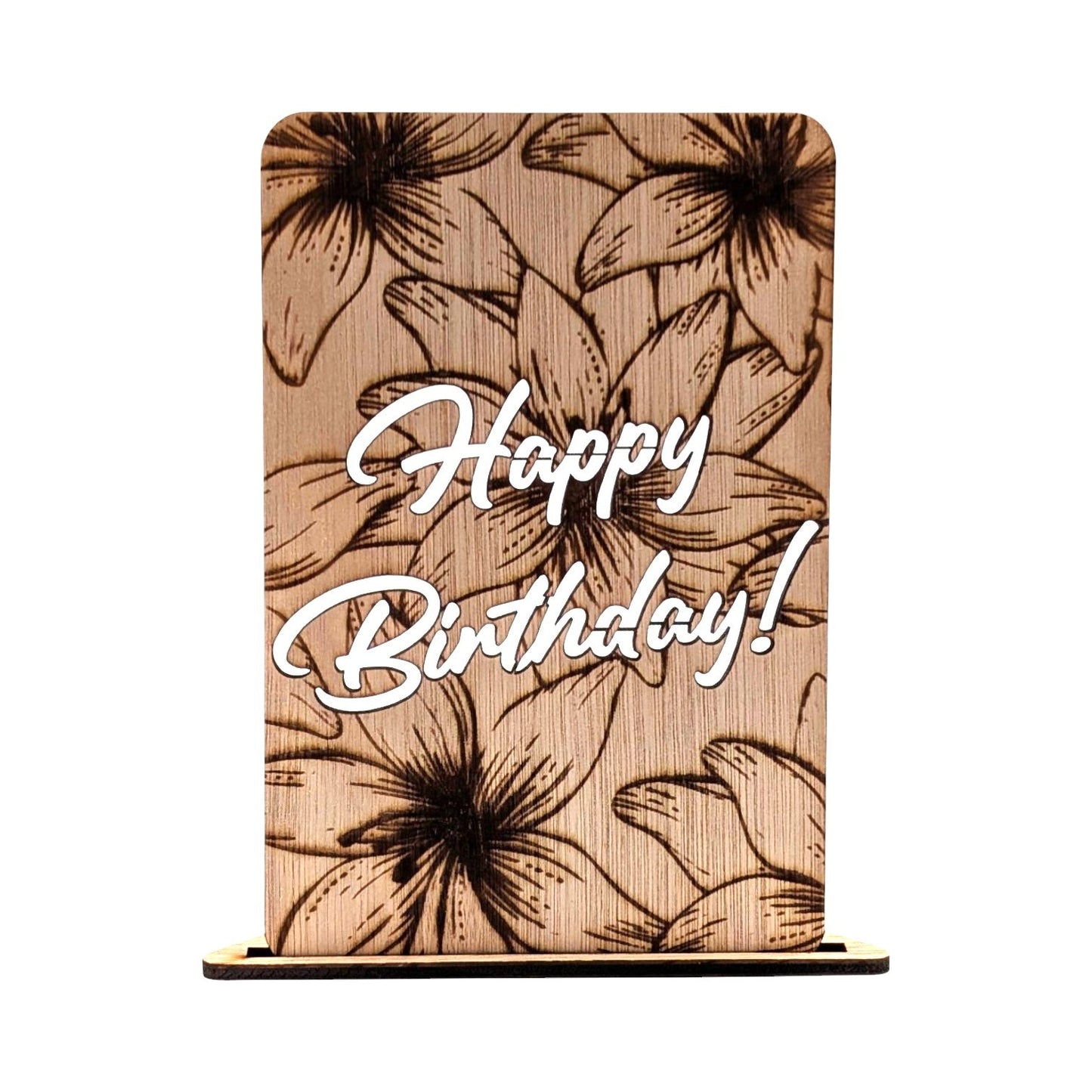 Houten Verjaardagskaart - Happy Birthday Bloemen - Vilewoods