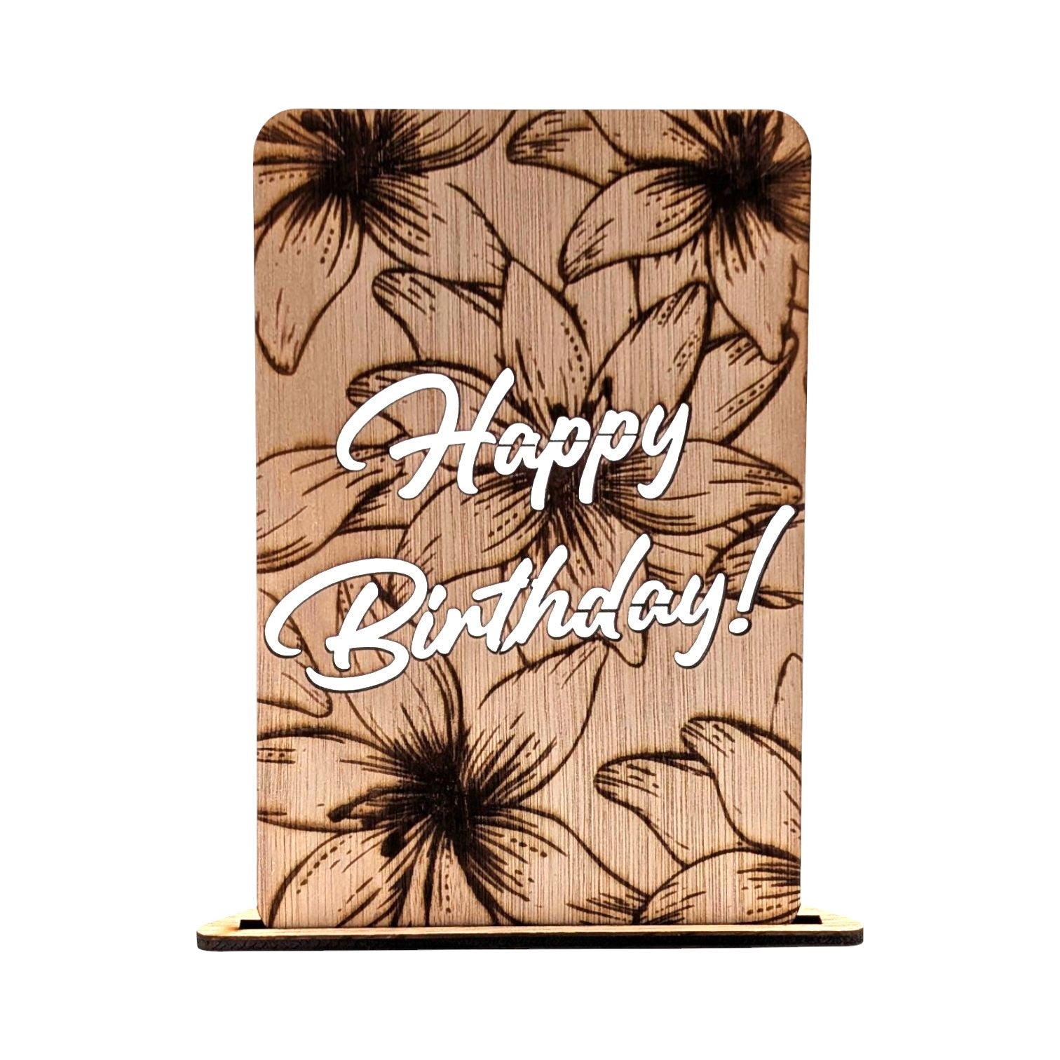 Houten Verjaardagskaart - Happy Birthday Bloemen - Vilewoods