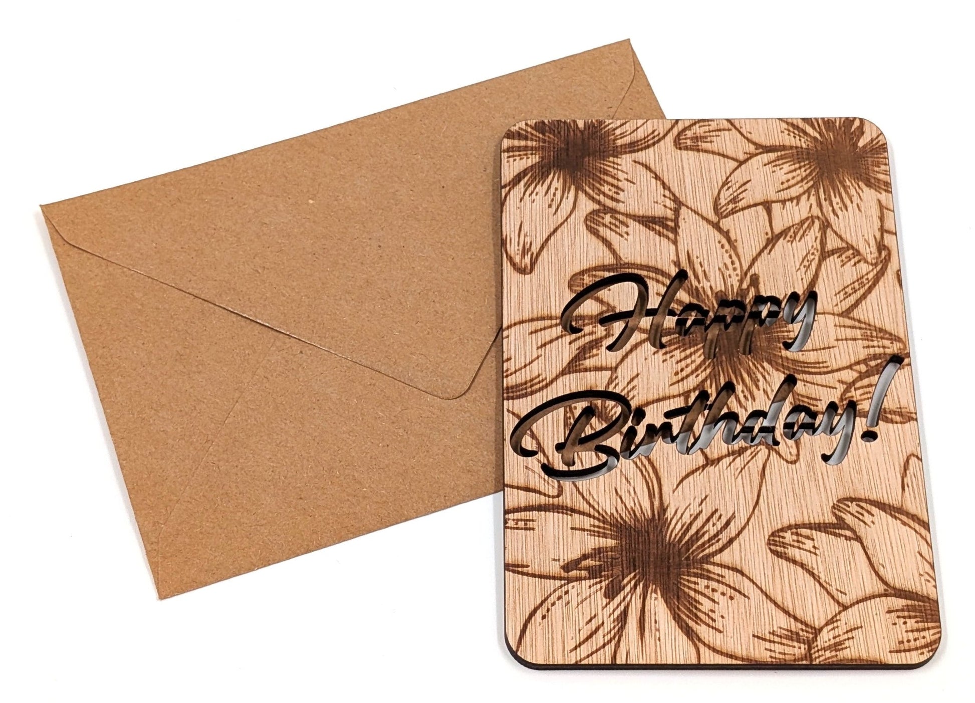 Houten Verjaardagskaart - Happy Birthday Bloemen - Vilewoods