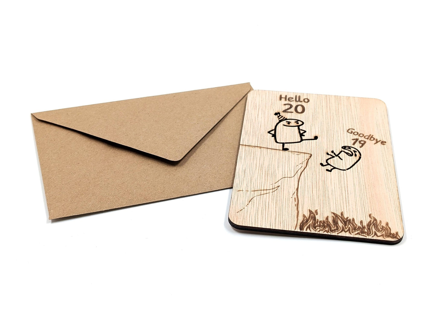 Houten Verjaardagskaart - Hello 20 / Goodbye 19 - Vilewoods