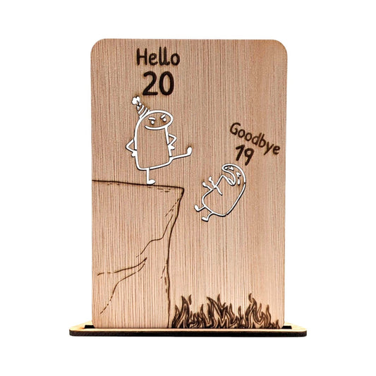 Houten Verjaardagskaart - Hello 20 / Goodbye 19 - Vilewoods
