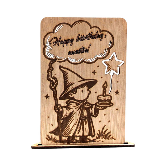 Houten Verjaardagskaart - Kleine Tovenaar - Vilewoods