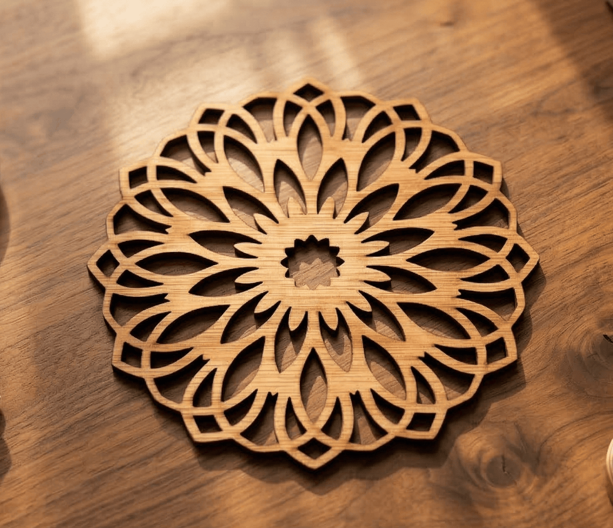 Set van 6 Houten Onderzetters – Geometrische Collectie (3 designs) - Vilewoods