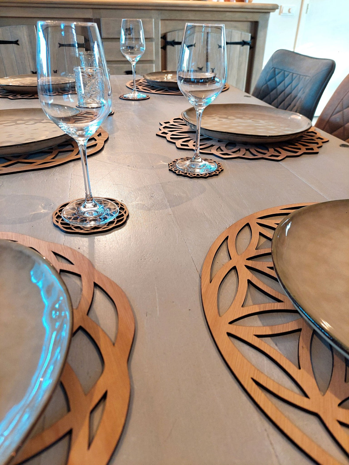 Set van 6 Houten Placemats – Geometrische Collectie (3 designs) - Vilewoods