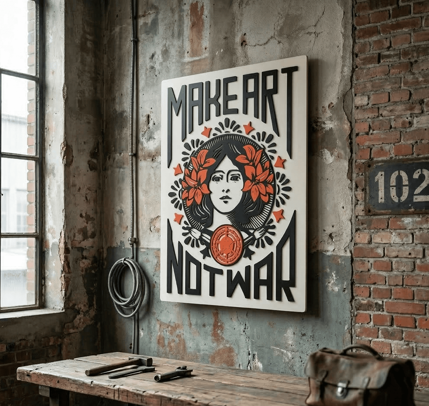 Wandbord: Make Art Not War (Shepard Fairey) – 108 x 80 cm - Vilewoods